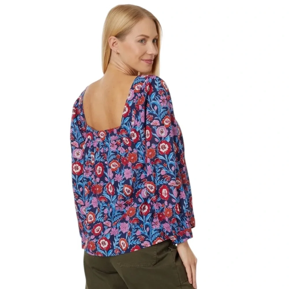 Vineyard Vines Tisbury Floral Square Neck Top Size XL - Picture 2 of 6